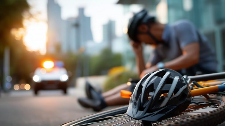 Cyklista po nehodě.